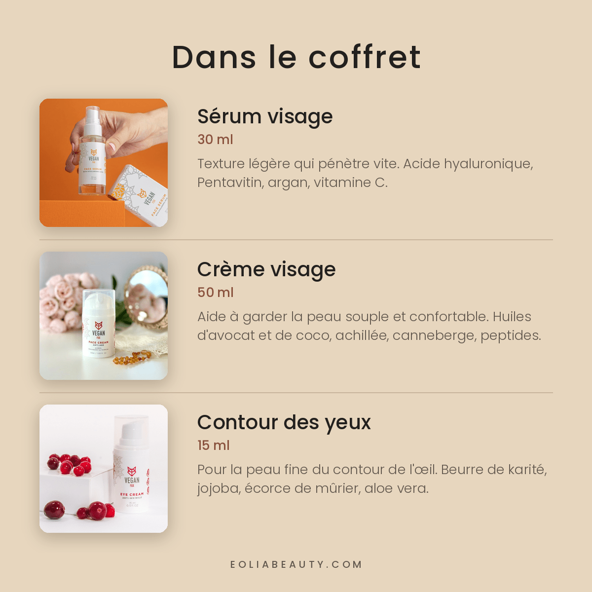 Coffret Anti-Âge Vegan Fox — Sérum, Crème Visage & Contour des Yeux