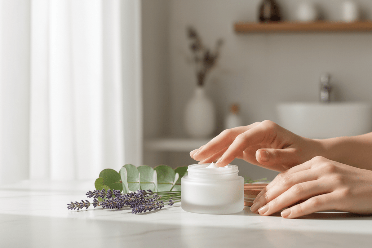 Crème visage sur marbre